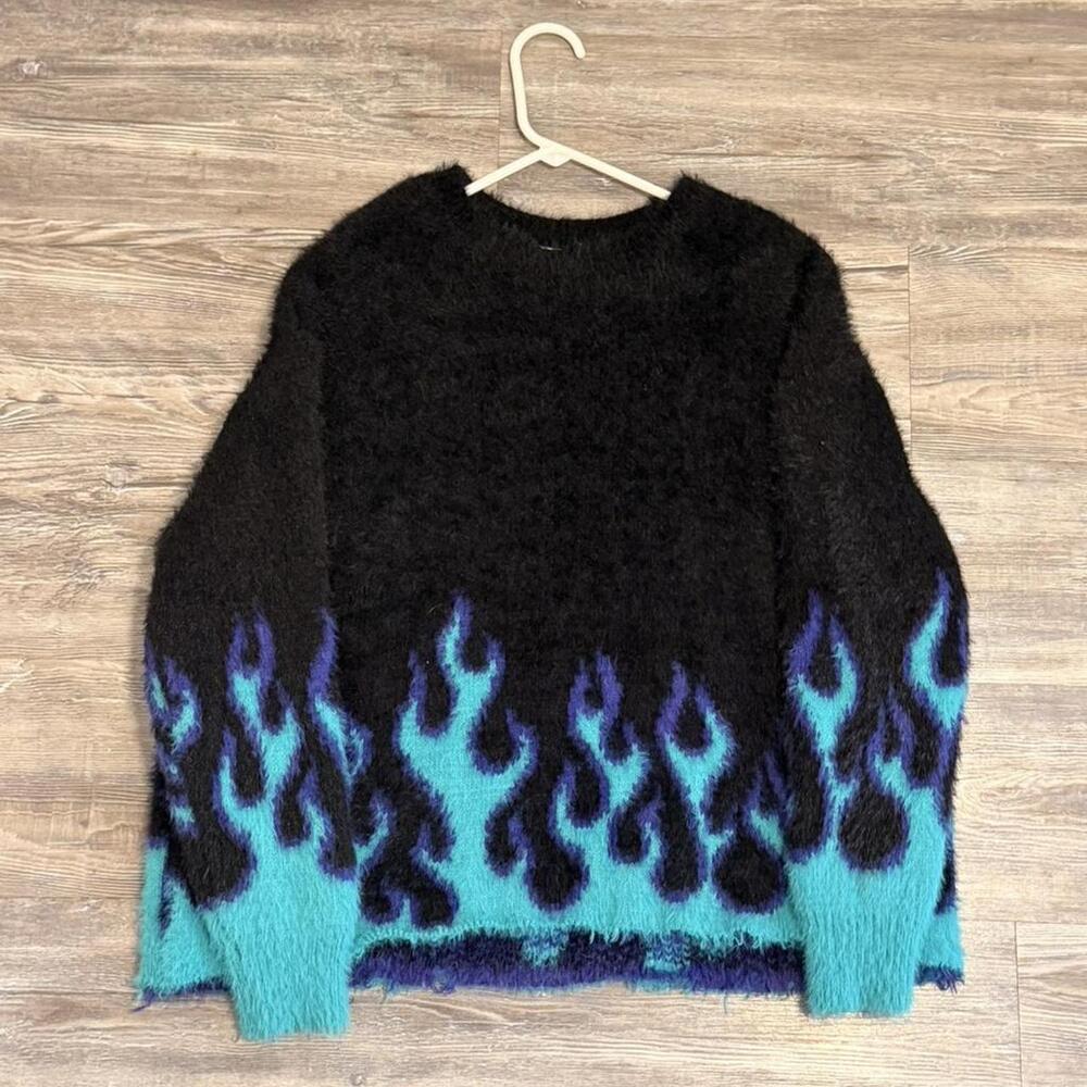 Bold Turquoisetoblack Fuzzy Flame Sweater